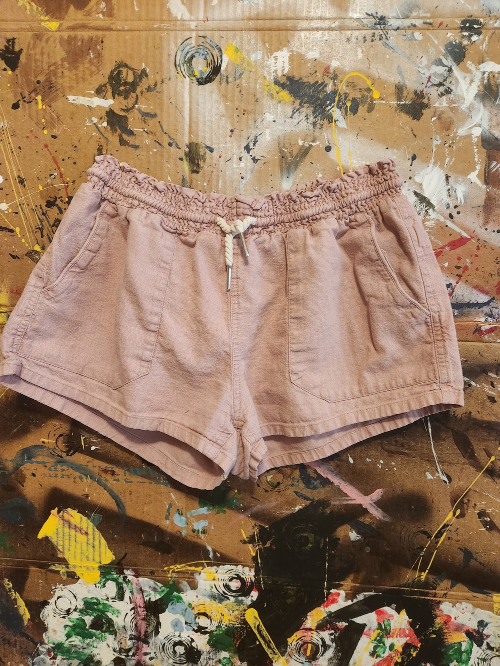Love Tree Smocked Waist Drawstring Shorts in Dusty Rose